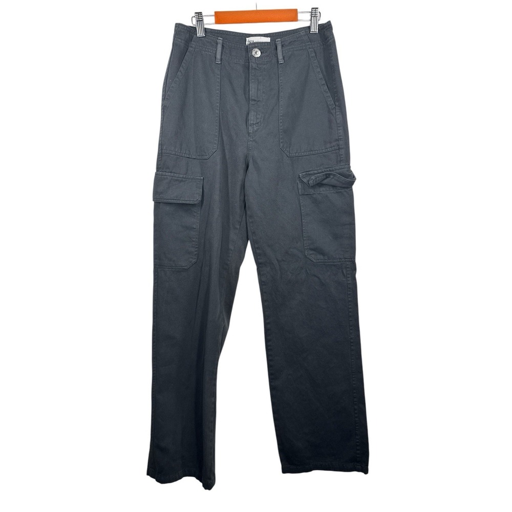 Zara High Rise Straight Leg Cargoโ Pocket Pants in Black Women's Size 4